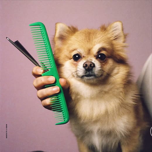 Scissors and comb working through a dog's coat